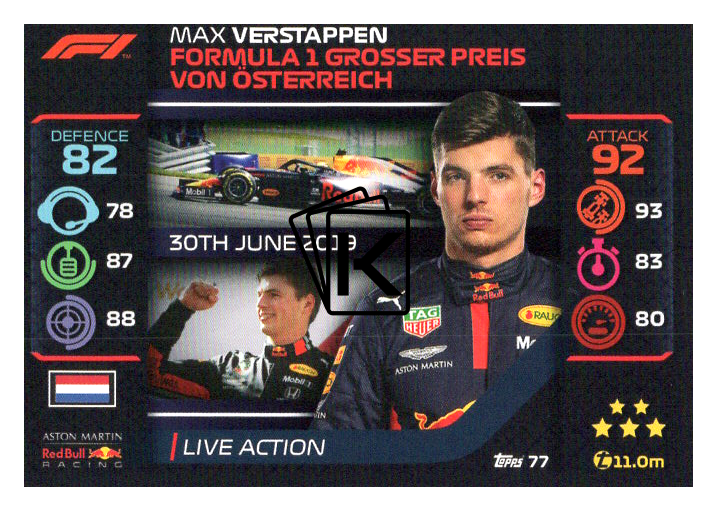 Topps Formule Turbo Attax Live Action Max Verstappen Aston