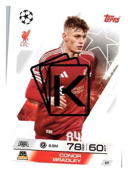 fotbalová kartička 2025-26 Topps Match Attax UCC 17 Conor Bradley (Liverpool)