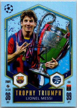 fotbalová kartička 2024-25 Topps Match Attax UEFA Club Competitions Trophy Triumph 438 Lionel Messi (FC Barcelona)
