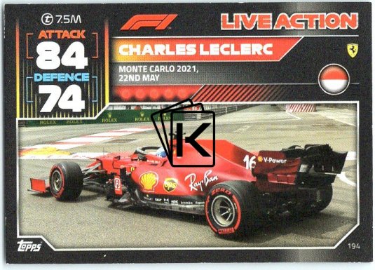 2022 Topps Formule 1Turbo Attax F1 Live Action 2021 194 Charles Leclerc (Ferrari)