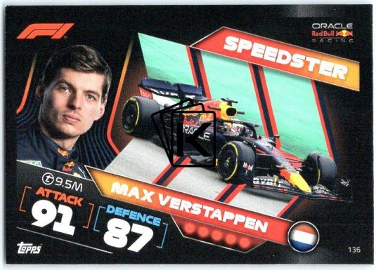 2022 Topps Formule 1Turbo Attax F1 Speedster 136 Max Verstappen (Red Bull Racing)