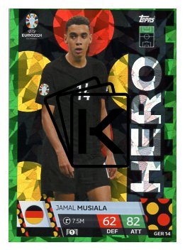 fotbalová karta Topps Match Attax EURO 2024 Green parallel Hero GER 14 Jamal Musiala (Germany