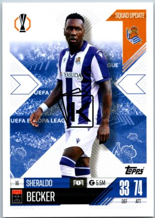 Fotbalová kartička 2024-25 Topps Match Attax EXTRA UEFA Club Competitions Squad Update 16.  Sheraldo Becker (Real Sociedad de Fútbol)