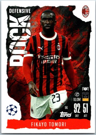 Fotbalová kartička 2024-25 Topps Match Attax EXTRA UEFA Club Competitions Defensive Rock 96 Fikayo Tomori (AC Milan)