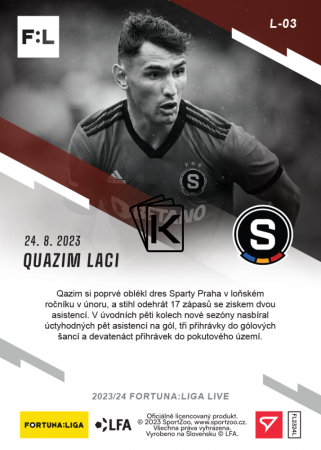 fotbalová kartička 2023-24 SportZoo Fortuna Liga Live L-03 Quazim Laci AC Sparta Praha /136