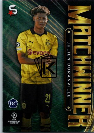 Fotbalová kartička 2023-24 Topps Superstars UEFA Club Competitions Matchwinner MW-08 Julien Duranville (Borussia Dortmund) – RC