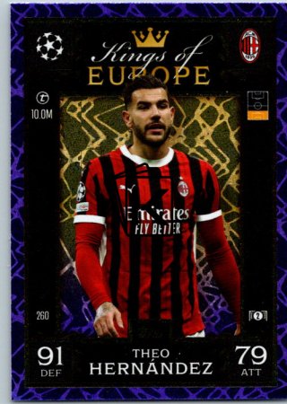 Fotbalová kartička 2024-25 Topps Match Attax EXTRA UEFA Club Competitions Kings of Europe 260.  Theo Hernández (AC Milan)