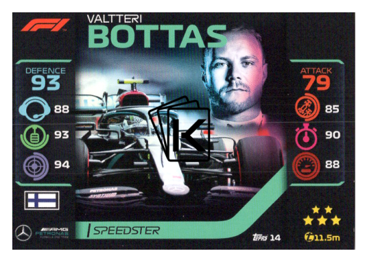 2020 Topps Formule 1Turbo Attax 14 Speedster Valtteri Bottas Mercedes AMG
