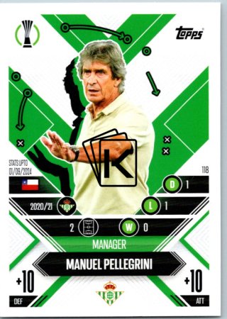 Fotbalová kartička 2024-25 Topps Match Attax EXTRA UEFA Club Competitions Manager Career 118.  Manuel Pellegrini (Real Betis Balompié)