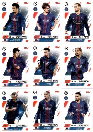Týmový set 2025-26 Topps Match Attax UEFA Club Competitions PSG (UCL Champions)