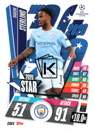 fotbalová kartička 2020-21 Topps Match Attax Champions League STAR6 Raheem Sterling Manchester City