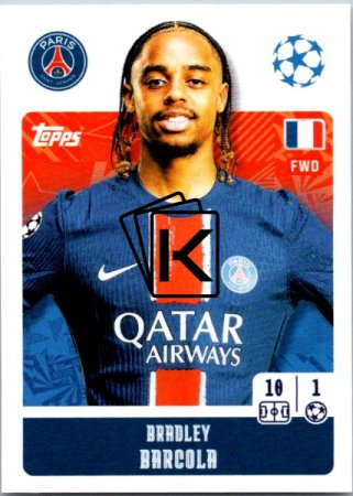 2024-25 Topps Champions League 294 Bradley Barcola (Paris Saint-Germain)