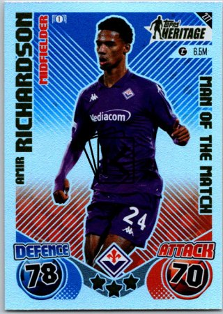 Fotbalová kartička 2024-25 Topps Match Attax EXTRA UEFA Club Competitions Topps Heritage - Man of the Match 277 Amir Richardson (ACF Fiorentina)