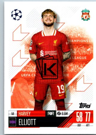 fotbalová kartička 2024-25 Topps Match Attax UEFA Club Competitions  58 Harvey Elliot (Liverpool)