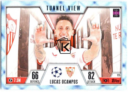 2023-24 Topps Match Attax EXTRA UEFA Club Competition Blue Crystal Parallel Tunnel View 125 Lucas Ocampos (Sevilla FC)