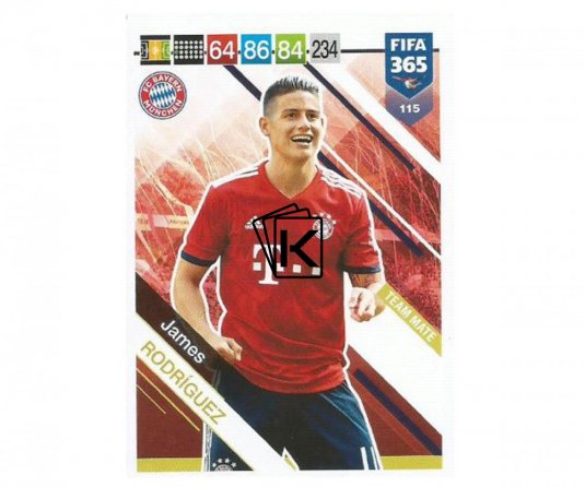 Fotbalová kartička Panini FIFA 365 – 2019 Team Mate 115 James Rodriguez FC Bayern Munchen
