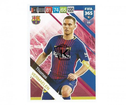 Fotbalová kartička Panini FIFA 365 – 2019 Team Mate 55 Thomas Vermaelen FC Barcelona