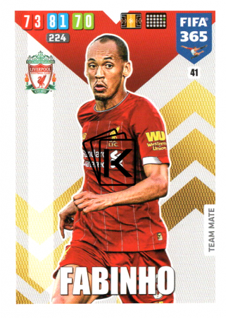 Fotbalová kartička Panini Adrenalyn XL FIFA 365 - 2020 Team Mate 41 Fabinho Liverpool FC