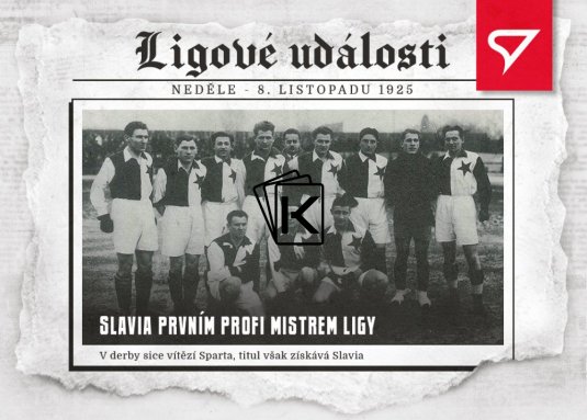 fotbalová kartička 2023 Sportzoo Dekády Ligové události LU-003 SLAVIA PRVNÍM PROFI MISTREM LIGY