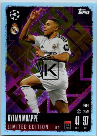 fotbalová kartička 2024-25 Topps Match Attax UEFA Club Competitions Limited Edition LE9 Kylian Mbappé (Real Madrid CF)