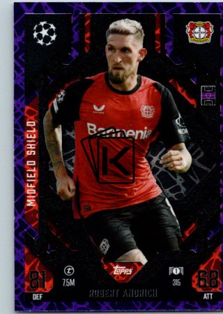 Fotbalová kartička 2024-25 Topps Match Attax EXTRA UEFA Club Competitions Midfield Shield 315.  Robert Andrich (Bayer 04 Leverkusen) Purple Parallel