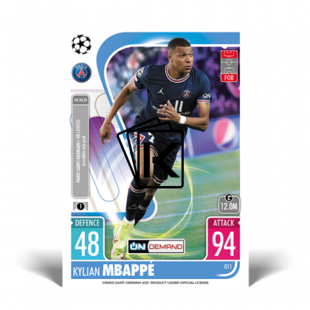 fotbalová kartička 2021-22 Topps Match Attax UEFA Champions League On Demand 011 Kylian Mbappe PSG