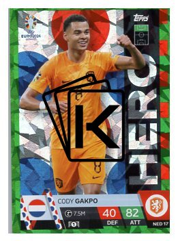 fotbalová karta Topps Match Attax EURO 2024 Green parallel Hero NED17 Cody Gakpo (Netherlands)