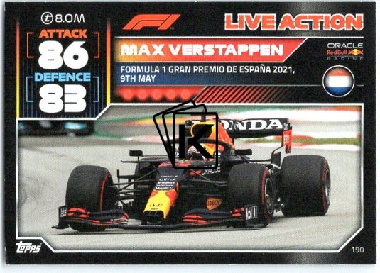2022 Topps Formule 1Turbo Attax F1 Live Action 2021 190 Max Verstappen (Red Bull Racing)