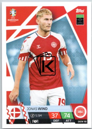 fotbalová karta Topps Match Attax EURO 2024 DEN18 Jonas Wind (Denmark)