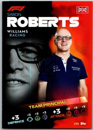 2021 Topps Formule 1 Turbo Attax Principal Card 193 Smon Roberts Williams