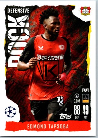 Fotbalová kartička 2024-25 Topps Match Attax EXTRA UEFA Club Competitions Defensive Rock 91 Edmond Tapsoba (Bayer 04 Leverkusen)