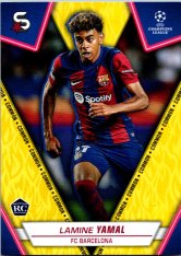 Fotbalová kartička 2023-24 Topps Superstars UEFA Club Competitions 48 Lamine Yamal (FC Barcelona) Yellow RC - variation photo