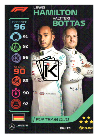 2020 Topps Formule 1Turbo Attax 15 Team Duo Lewis Hamilton & Valtteri Bottas Mercedes AMG