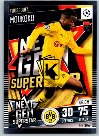 fotbalová kartička 2020-21 Topps Match Attax 101 Champions League  Next Gen Superstar 126 Youssoufa Moukoko Borussia Dortmund