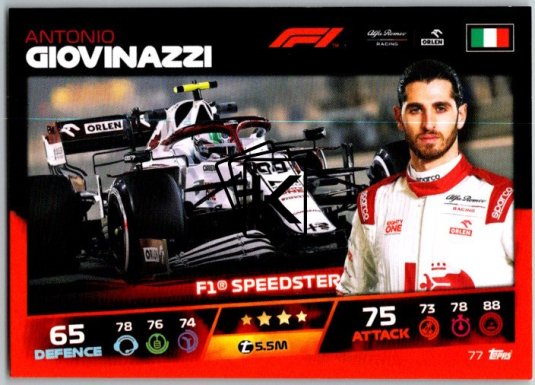 2021 Topps Formule 1 Turbo Attax Speedster 77 Antonio Giovinazzi Alfa Romeo