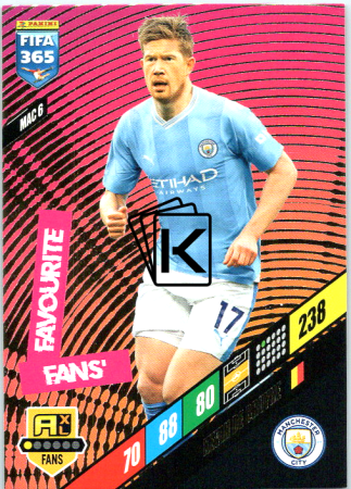 fotbalová karta Panini FIFA 365 2024 Adrenalyn XL MAC6 Kevin De Bruyne Manchester City Fans' Favourite