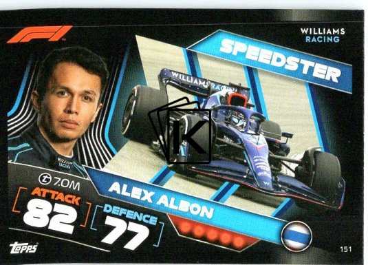 2022 Topps Formule 1Turbo Attax F1 Speedster151 Alex Albon (Williams)
