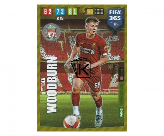 Fotbalová kartička Panini FIFA 365 – 2020 FANS Wonder Kid 33 Ben Woodburn Liverpool FC