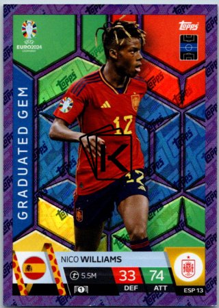 fotbalová karta Topps Match Attax EURO 2024 Purple Sapphire Holograph Graduated Gems ESP 13.  Nico Williams (Spain)