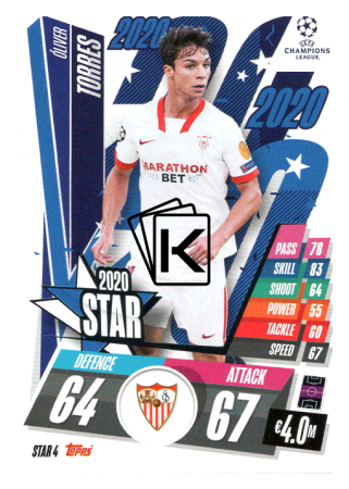 fotbalová kartička 2020-21 Topps Match Attax Champions League STAR4 Oliver Torres Sevilla FC