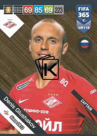 Fotbalová kartička Panini FIFA 365 – 2019 UPDATE Gold Captain 110 Denis Glushakov Spartak Moskva