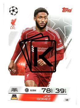 fotbalová kartička 2025-26 Topps Match Attax UCC 18 Joe Gomez (Liverpool)
