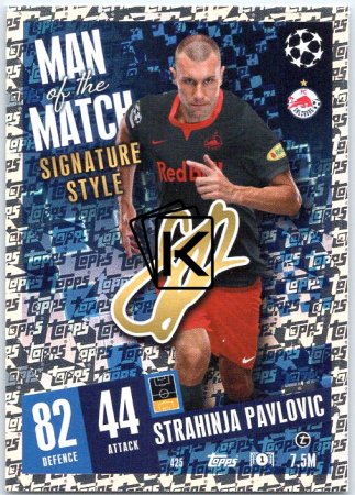 Fotbalová kartička 2023-24 Topps Match Attax UEFA Club Competitions  Man of the Match Signature Style 425	Strahinja Pavlovic FC Salzburg