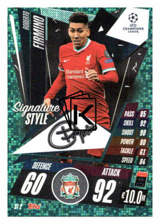 fotbalová kartička 2020-21 Topps Match Attax Champions League Extra Signature Style SI2.  Roberto Firmino Liverpool