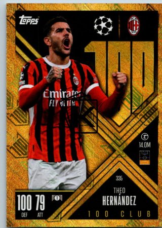 Fotbalová kartička 2024-25 Topps Match Attax EXTRA UEFA Club Competitions 100 CLUB 335.  Theo Hernández (AC Milan)