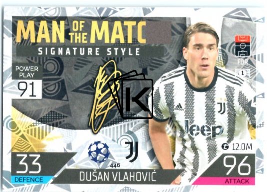 Fotbalová kartička 2022-23 Topps Match Attax UCL Man of The Match Siganture Style 446 Dusan Vlahovic - Juventus