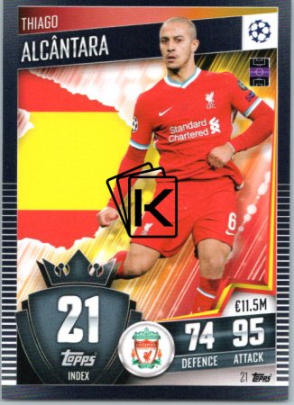 fotbalová kartička 2020-21 Topps Match Attax 101 Champions League 21 Thiago Alcântara Liverpool