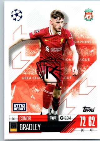 fotbalová kartička 2024-25 Topps Match Attax UEFA Club Competitions  51 Conor Bradley (Liverpool)  -  Attax Debut