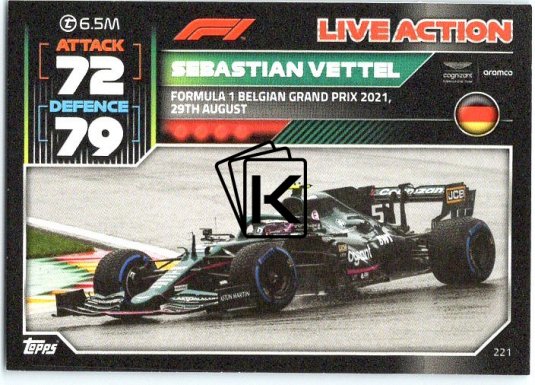 2022 Topps Formule 1Turbo Attax F1 Live Action 2021 221 Sebastian Vettel (Aston Martin)