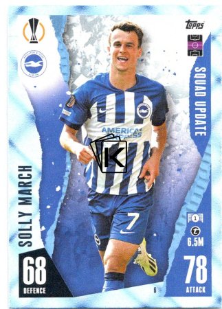 2023-24 Topps Match Attax EXTRA UEFA Club Competition Blue Crystal Parallel 6 Solly March (Brighton and Hove Albion)